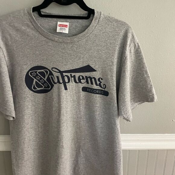Supreme Men's Grey Navy Blue Records T-Shirt Size Small - Picture 5 of 9